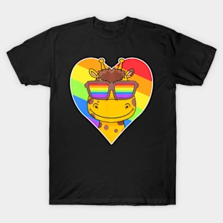 Gay Pride LGBT  Giraffe LGBT Heart Animal T-Shirt